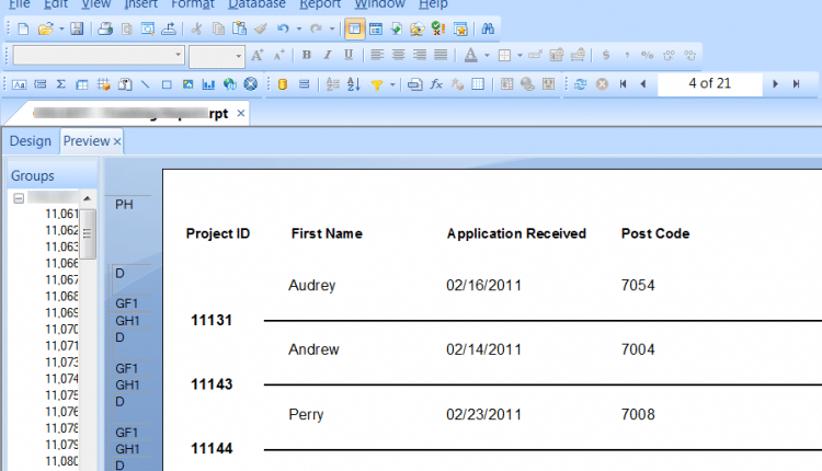 Crystal Reports 2011-> Group Data continuation message
