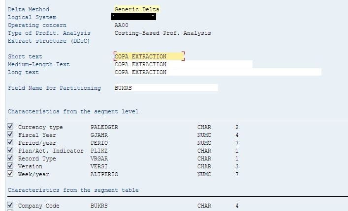 Deletion of characteristic from COPA data structure